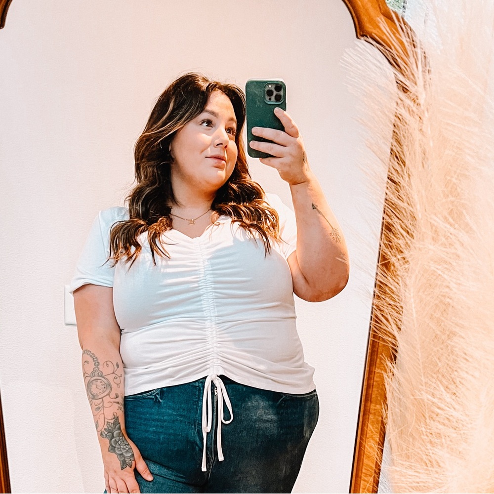 Lane Bryant Blue Ruched Tie Front Tee